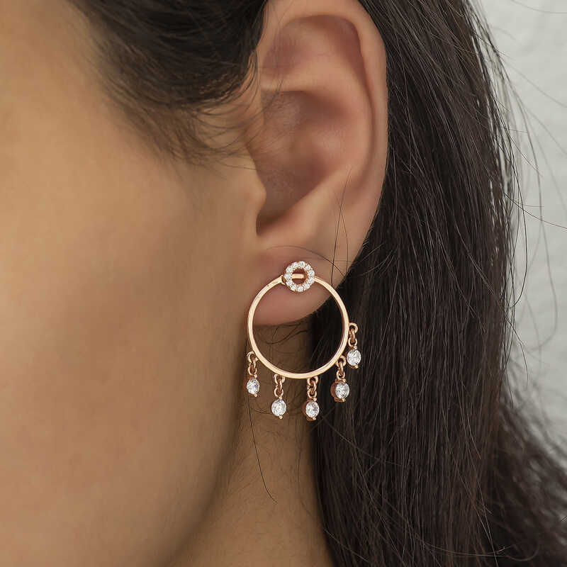 Rose Gold Plated Sterling Silver Zirconia Charm Hoop Earrings