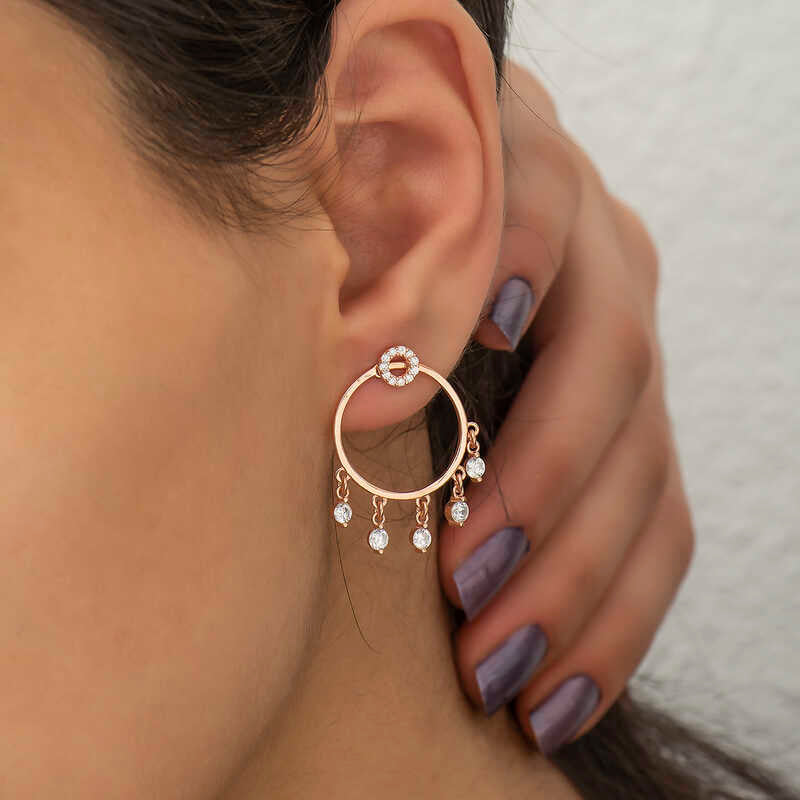 Rose Gold Plated Sterling Silver Zirconia Charm Hoop Earrings