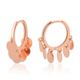 Rose Gold Tone Disc Charm Hoop Earrings - Dainty & Shimmering