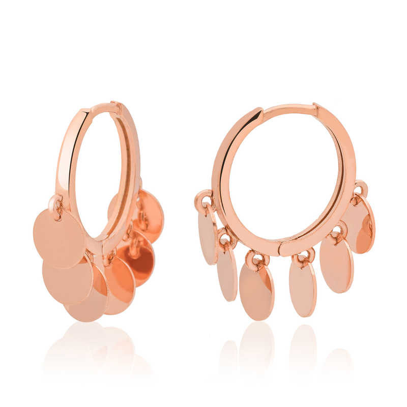 Rose Gold Tone Disc Charm Hoop Earrings - Dainty & Shimmering