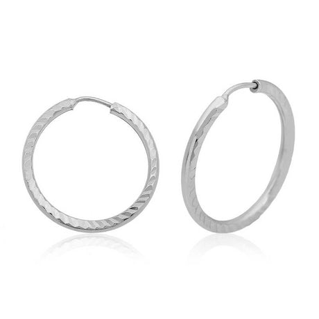 Hoop Earrings - Sterling Silver Faceted Design