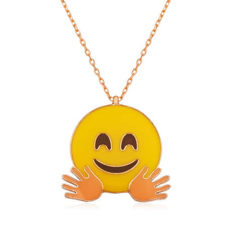 Necklace - Rose Gold Plated Silver Happy Hugging Emoji Pendant
