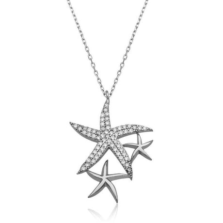 Sterling Silver Starfish Necklace - Sparkling Cubic Zirconia Ocean Design