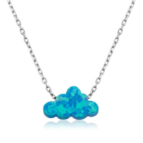 Necklace - Sterling Silver Blue Opal Cloud Pendant Dainty Design