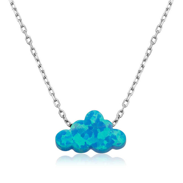 Necklace - Sterling Silver Blue Opal Cloud Pendant Dainty Design