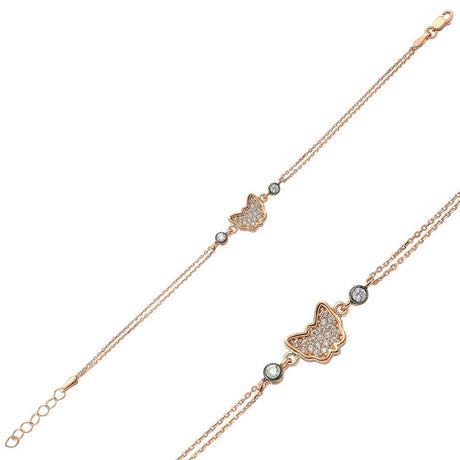 Women's Bracelet - Rose Gold Plated Sterling Silver Butterfly Zirconia
