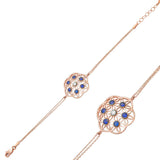Bracelet - Rose Gold Tone Blue & Clear Stone Flower of Life Design