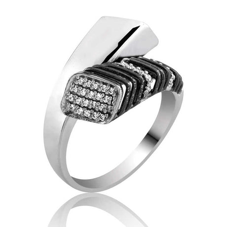 Sterling Silver Ring - Modern Zircon Pave Statement Design
