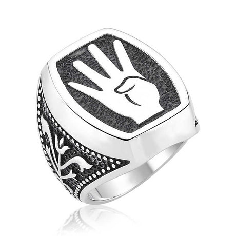 Premium Sterling Silver Rabia Symbol Mens Signet Ring