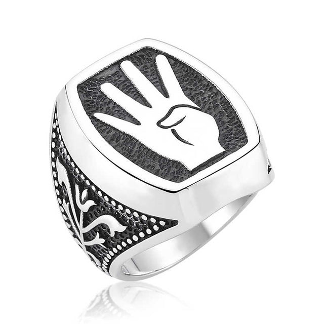 Premium Sterling Silver Rabia Symbol Mens Signet Ring