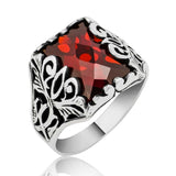 Premium Silver Red Stone Ornate Men's Ring