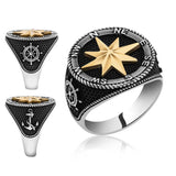 Premium Nautical Compass Men's Silver Ring