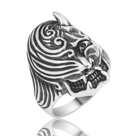 Mens Gothic Sterling Silver Horned Skull Ring
