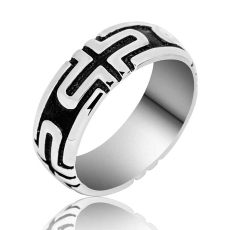 Premium Sterling Silver Geometric Pattern Men's Ring