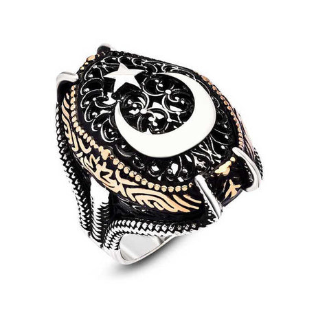 Premium Sterling Silver Crescent Star Claw Men's Ring