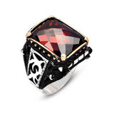 Premium Sterling Silver Men's Red Zircon Ring