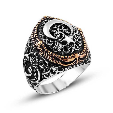 Premium Artisan Silver Men's Crescent Star Ring