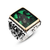 Premium Sterling Silver Mens Green Zircon Ring