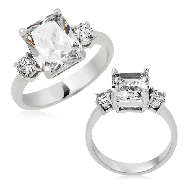 Ring - Sterling Silver Radiant Cut Three Stone Statement