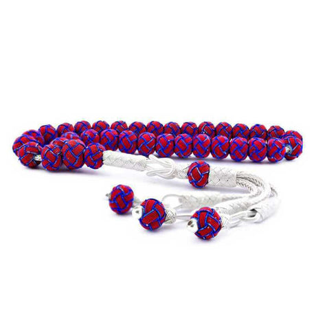 Trabzon Kazaziye Tesbih - Silver-Tone Red & Blue Woven Beads