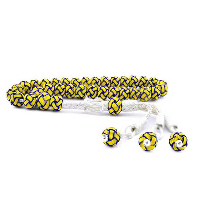 Trabzon Kazaziye Silver Tesbih - Hand-Knotted Yellow & Blue Beads