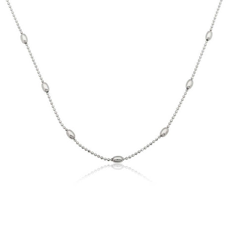 Sterling Silver - Delicate Ball & Oval Bead Station Necklace