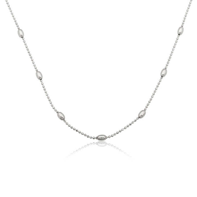 Sterling Silver - Delicate Ball & Oval Bead Station Necklace