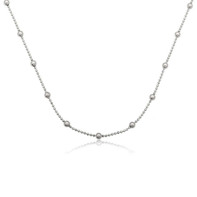 Necklace - Sterling Silver Polished Beaded Station Chain