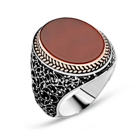 Premium Sterling Silver Agate Stone Men's Ring