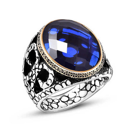 Artisan Crafted Men's Sterling Silver Blue Zircon Ring