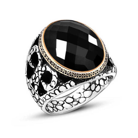 Premium Men's Silver Black Zircon Stone Ring