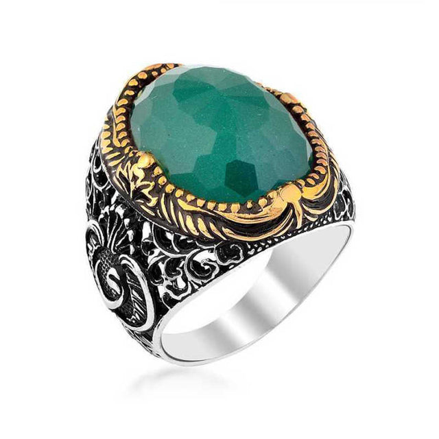 Premium Sterling Silver Men's Ring with Green Zircon Stone
