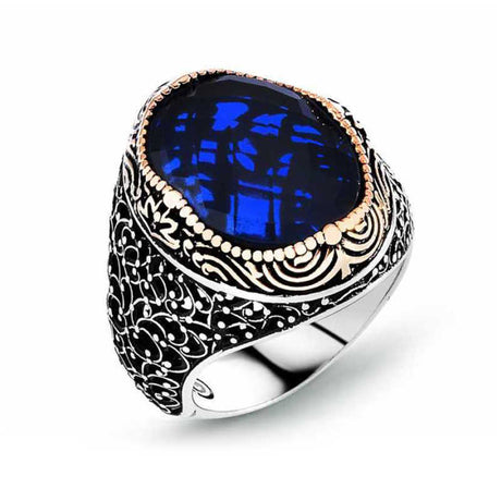 Artisan Sterling Silver Blue Zircon Men's Ring