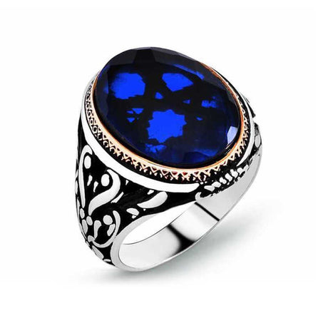 Premium Sterling Silver Parliament Blue Zircon Men's Ring