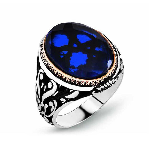 Premium Sterling Silver Parliament Blue Zircon Men's Ring