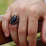 Premium Sterling Silver Black Onyx Eagle Claw Men's Ring