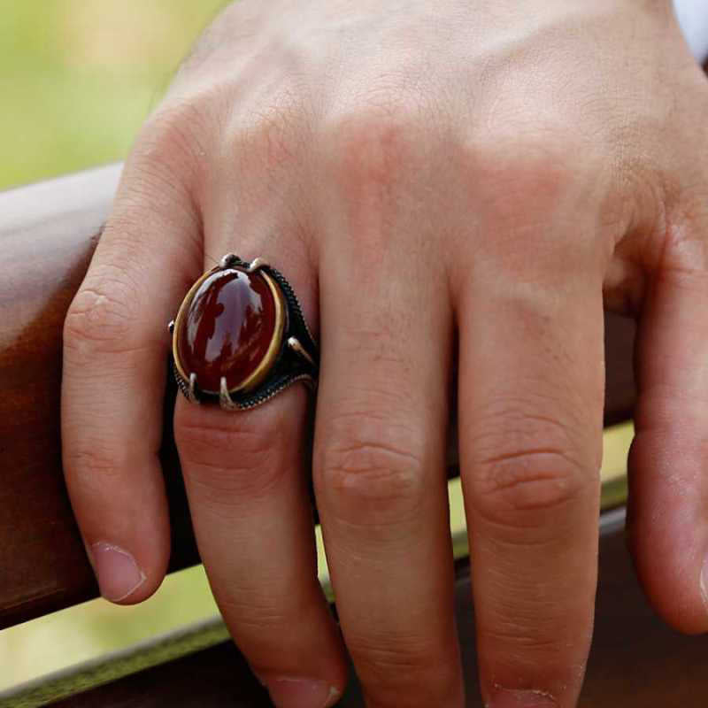 Premium Men's Eagle Claw Design Agate Stone Silver Ring