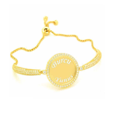 Personalized Name Bracelet - Gold-Tone Cubic Zirconia Adjustable Bolo