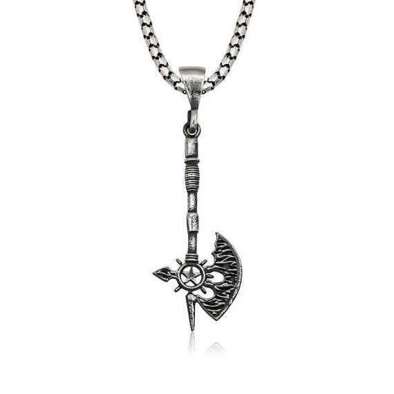 Men's Necklace - Silver-Tone Axe Pendant, Warrior Style