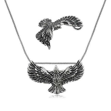 Sterling Silver Men's Necklace - Majestic Flying Eagle Pendant