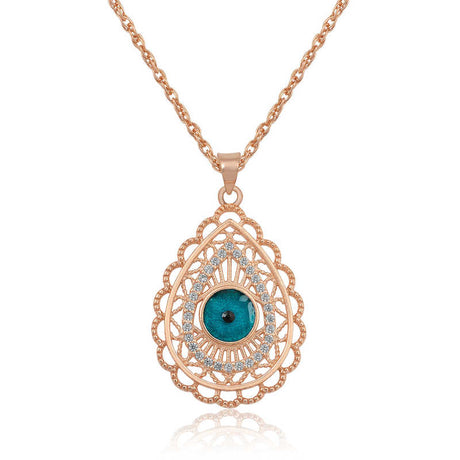 Rose Gold-Tone Teardrop Evil Eye Necklace with Sparkling Accents
