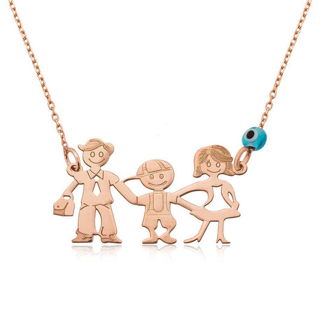 Necklace - Rose Gold Plated Silver Happy Family Pendant Charm