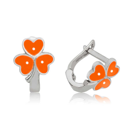 Sterling Silver Enamel Heart Clover Kids' Leverback Hoop Earrings