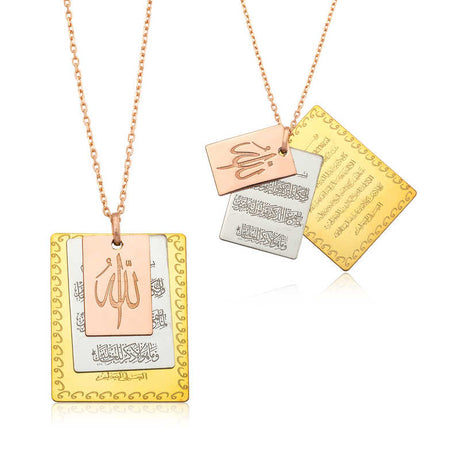 Spiritual Layered Pendant Necklace - Sterling Silver Islamic Calligraphy