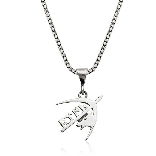 Sterling Silver Bozkurt Wolf Bow & Gokturk Script Pendant Necklace