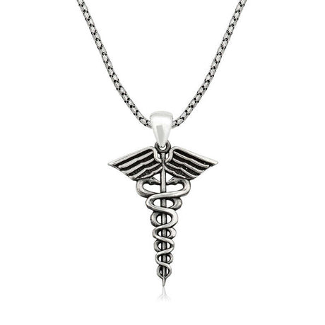 Sterling Silver Caduceus Necklace - Medical Symbol Pendant