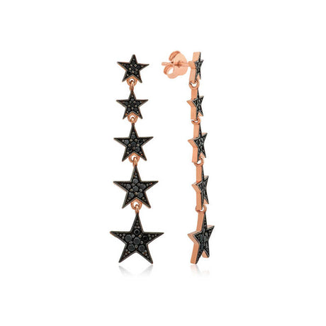 Dangle Earrings - Rose Gold Tone Black Star Celestial Drop