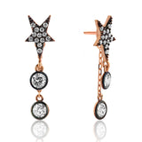 Dangle Star Earrings - Rose Gold-Tone Bezel Set White Stones