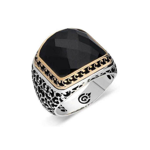 Premium Men's Black Zircon Silver Ring