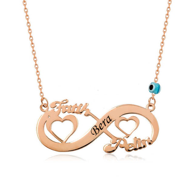 Personalized Infinity Name Necklace - Rose Gold-Tone with Hearts